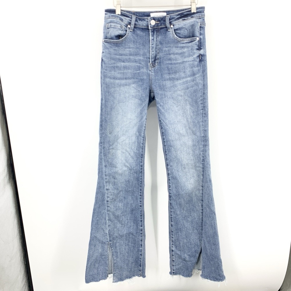 Risen Jeans Women Size 7 28 Pants Light Wash Spilt Flare‎ Stretch High Rise